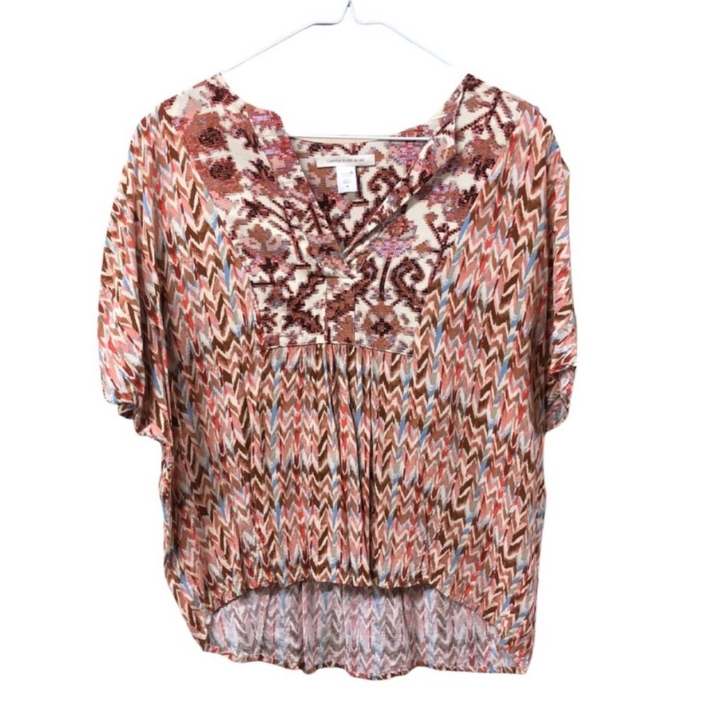 CANYON RIVER BLUES Aztec Southwest Zigzag Print BOHEMIAN Blouse Size MEDIUM